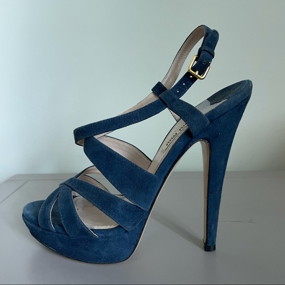MIU MIU platform strappy sandals blue suede 37